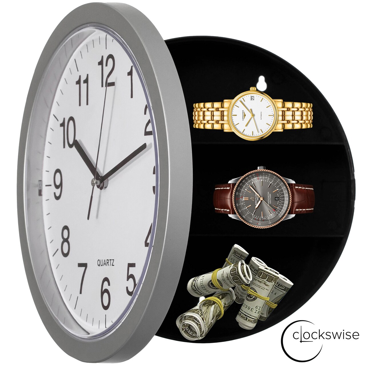 Wall Mounted Plastic Clock with Hidden Storage Door - Secret Interior Compartment, Hidden Safe for Storing Valuables